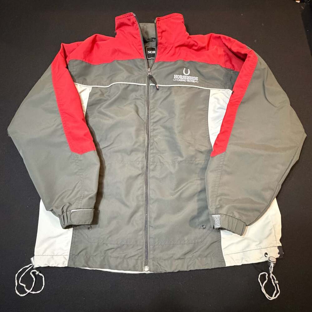 Horseshoe Casino Hotel Red and Grey Full Zip Windbreaker Jacket sz Small